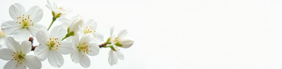 Obraz premium Delicate white jasmine blossoms on pure white backdrop, bloom, minimal