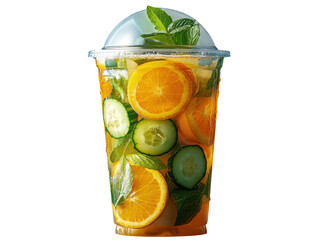 A cup of fruit juice with a lid on top