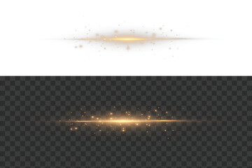 Light effect of movement of golden neon lines. Horizontal lines. Speed ​​effect on a transparent background. Lines of light, speed and movement.PNG