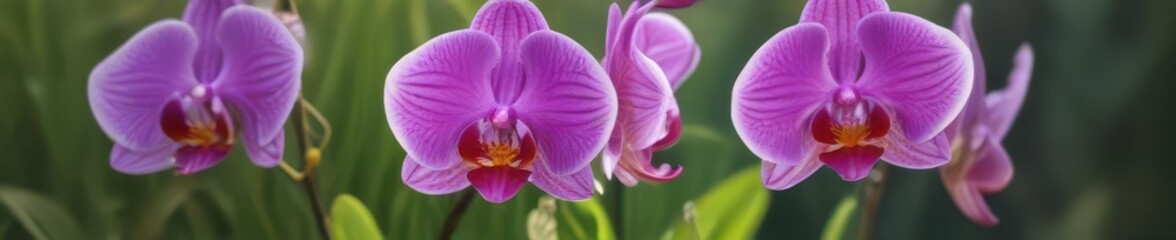 Naklejka premium Vibrant purple orchid blooms in spring meadow , wild, macro photography, orchid flower