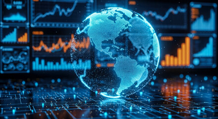 Global Business Intelligence and Financial Data Analysis on Digital Screens with Holographic Earth