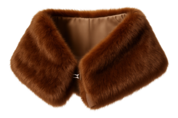 Faux fur trim wrap in chestnut brown with hook-and-eye closure