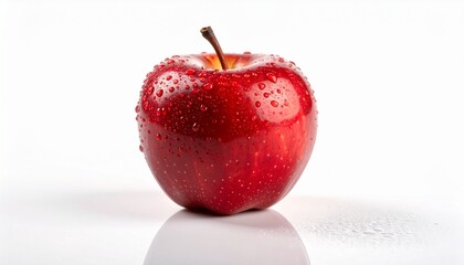 One of the dewy red apples placed alone