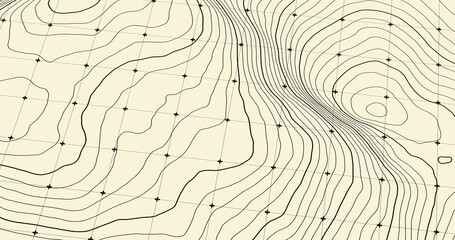 Complex Contour Map Background Showing Elevation and Landforms.