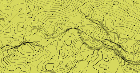 Complex Contour Map Background Showing Elevation and Landforms.
