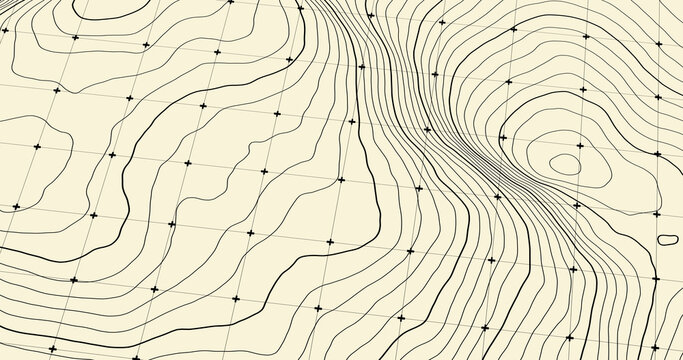 Complex Contour Map Background Showing Elevation and Landforms.
