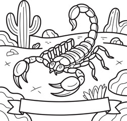 Desert scorpion with cactus and banner nature animal
