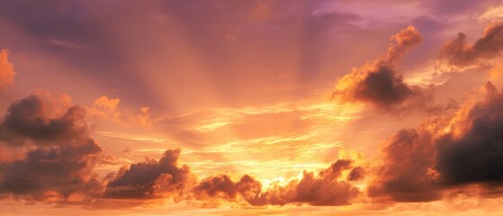 Naklejka premium The breathtaking sunset illuminating the clouds in vibrant hues.