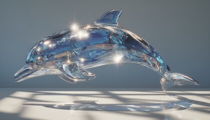 A leaping dolphin sculpted from a translucent material.