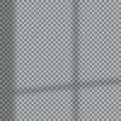 Realistic shadow overlay of window frame light, natural soft window shadows isolated on transparent background for photo mockups, design, and presentations