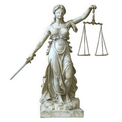 Obraz premium The statue of lady justice holding scales and sword, isolated on transparent background
