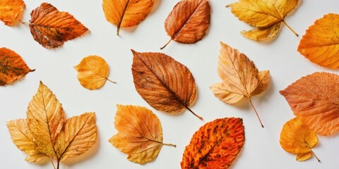 Obraz premium The vibrant autumn leaves create a beautiful seasonal display on a white background.