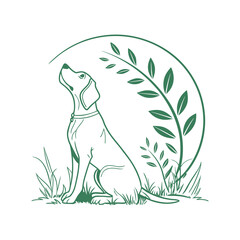 Elegant Dog Line Art with Nature Elements – Pet and Wildlife Logo Concept .