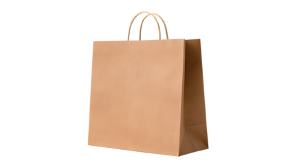 Brown paper shopping bag , minimal flat design style  on a transparent background