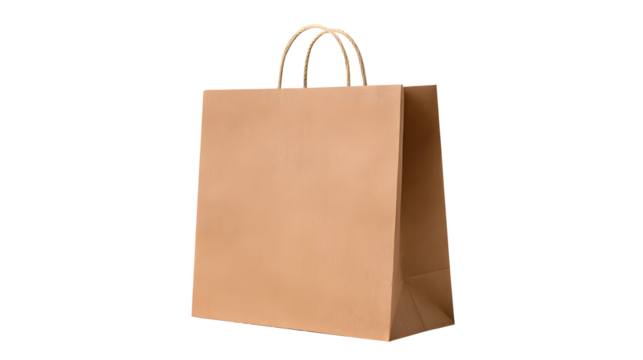 Brown paper shopping bag , minimal flat design style on a transparent background