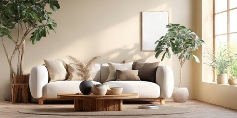The stylish white sofa in a bright, modern living room environment