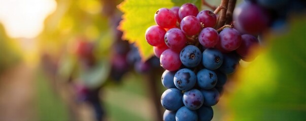 Sun-Drenched Pinot Noir Grapes Ready for Harvest Close-up of Ripe Berries Glowing with Deep Purple Hues