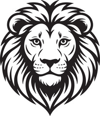 Majestic lion head with flowing mane black white