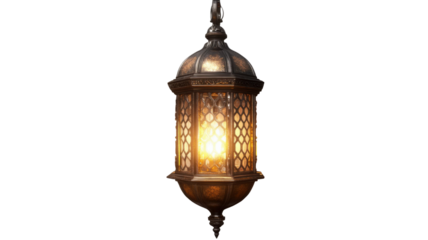 Vintage lantern with warm glowing light illustration on white background

