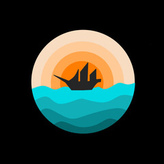 Vektor illustration silhouette of a ship on the sea