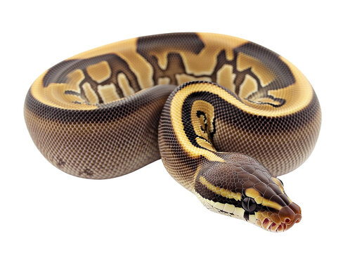 Stunning Ball Python, isolated on transparent PNG, detailed texture, coiled pose