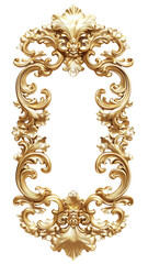 A luxurious, ornate vertical gold frame with crown, baroque-style floral and leaf motifs. Regal and vintage appearance. Perfect for classic art, antique design elements, or decorative projects. SVG