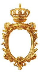 A luxurious, ornate oval gold frame with crown, Regal and vintage appearance. Perfect for classic art, antique design elements, or decorative projects. SVG