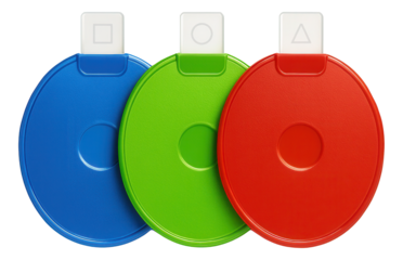 Color-coded plastic disc sleeves with index tabs for easy sorting and retrieval