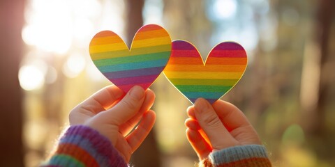 The vibrant hearts celebrating love and diversity in a beautiful natural setting.