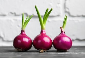 Fresh Purple Onions with Green Shoots