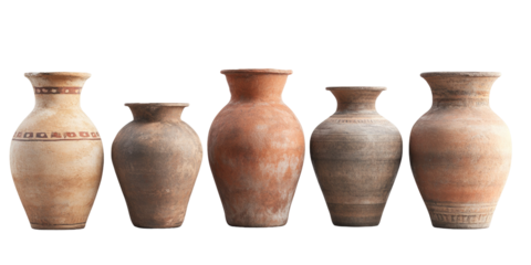 Four terracotta pottery jars in a row