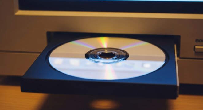 A cd-r in a computer's disc tray, ready to be burned