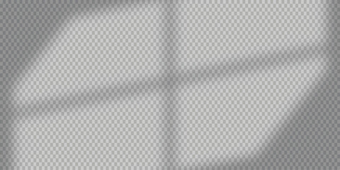 Realistic shadow overlay of window frame light, natural soft window shadows isolated on transparent background for photo mockups, design, and presentations