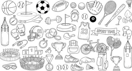 Sports equipment vector illustration with soccer baseball and tennis drawing