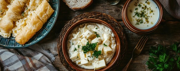 Traditional Slovak Cheese Dish with Rolled Pancakes.