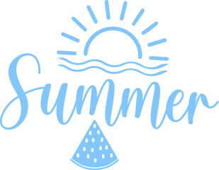 Summer typography clip art design on plain white transparent isolated background for sign, decal, card, shirt, hoodie, sweatshirt, apparel, tag, mug, icon, poster or badge