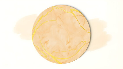 Celestial Harmony: A captivating artistic composition features a circular form, adorned with elegant golden accents, radiating a sense of tranquility and minimalist beauty.
