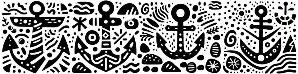Hand‑Drawn Anchor Illustration, Tribal Nautical Folk Art Pattern Vector for Ocean and Maritime Adventure Themes Design