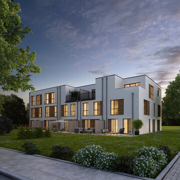 Moderne Reihenh&auml;user am Abend