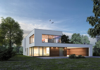 Modernes Geb&auml;ude mit offener Garage