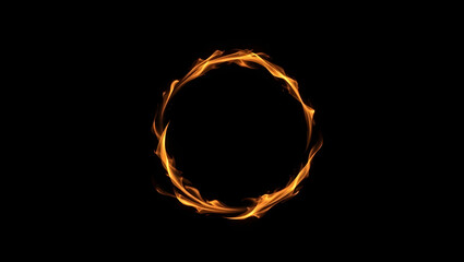 Burning Circle: A mesmerizing circle of fire dances against a stark black backdrop, symbolizing energy, passion, and transformation, captivating the eye with its fiery embrace.