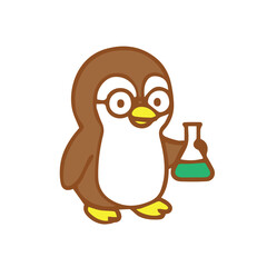 Obraz premium Cartoon Penguin Scientist with Flask