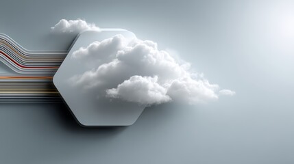 Cloud is hovering over a hexagonal shape. The cloud is white and the shape is gray