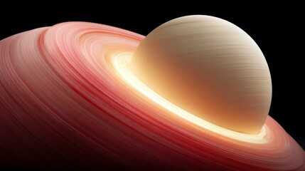 Close up of a planet with a red and orange swirl around it. The planet is surrounded by a bright yellow circle. The image has a dreamy, otherworldly feel to it
