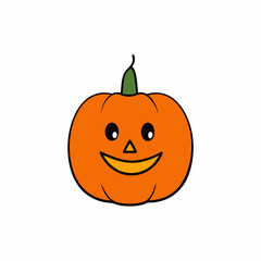 Orange Pumpkin Carved with Smiling Face and Glowing Eyes