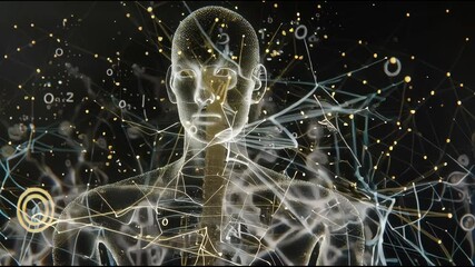 Futuristic 3D neural mapping system projecting intricate synapse communication across a transparent anatomical model, designed for interactive neuroscience learning and technology demonstration - Powered by Adobe