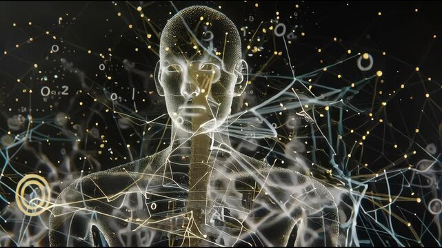 Futuristic 3D neural mapping system projecting intricate synapse communication across a transparent anatomical model, designed for interactive neuroscience learning and technology demonstration - Powered by Adobe