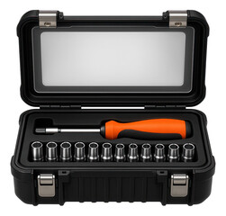 Screwdriver and socket set in a rugged case for off-road vehicle repairs.