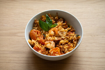 Shrimp and Tomato Paella with Basil