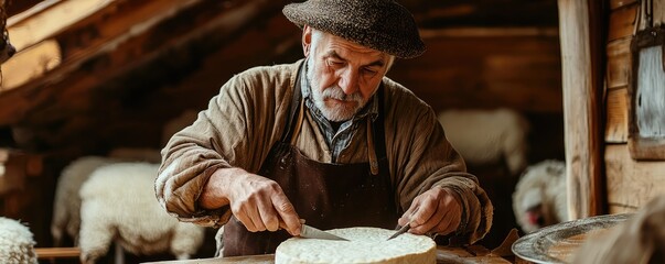Traditional Slovak Shepherd Crafting Cheese

.
